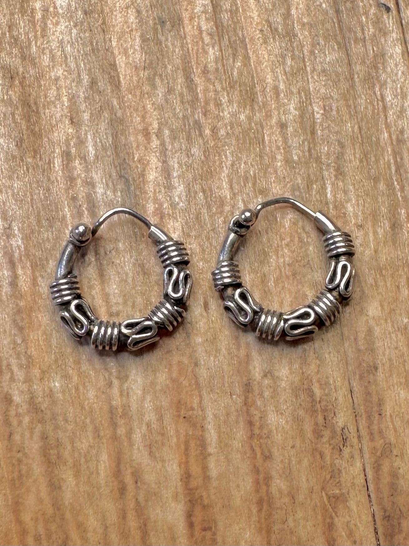 Vintage Tribal Kleine Creolen 925 Sterling Silber Ohrringe