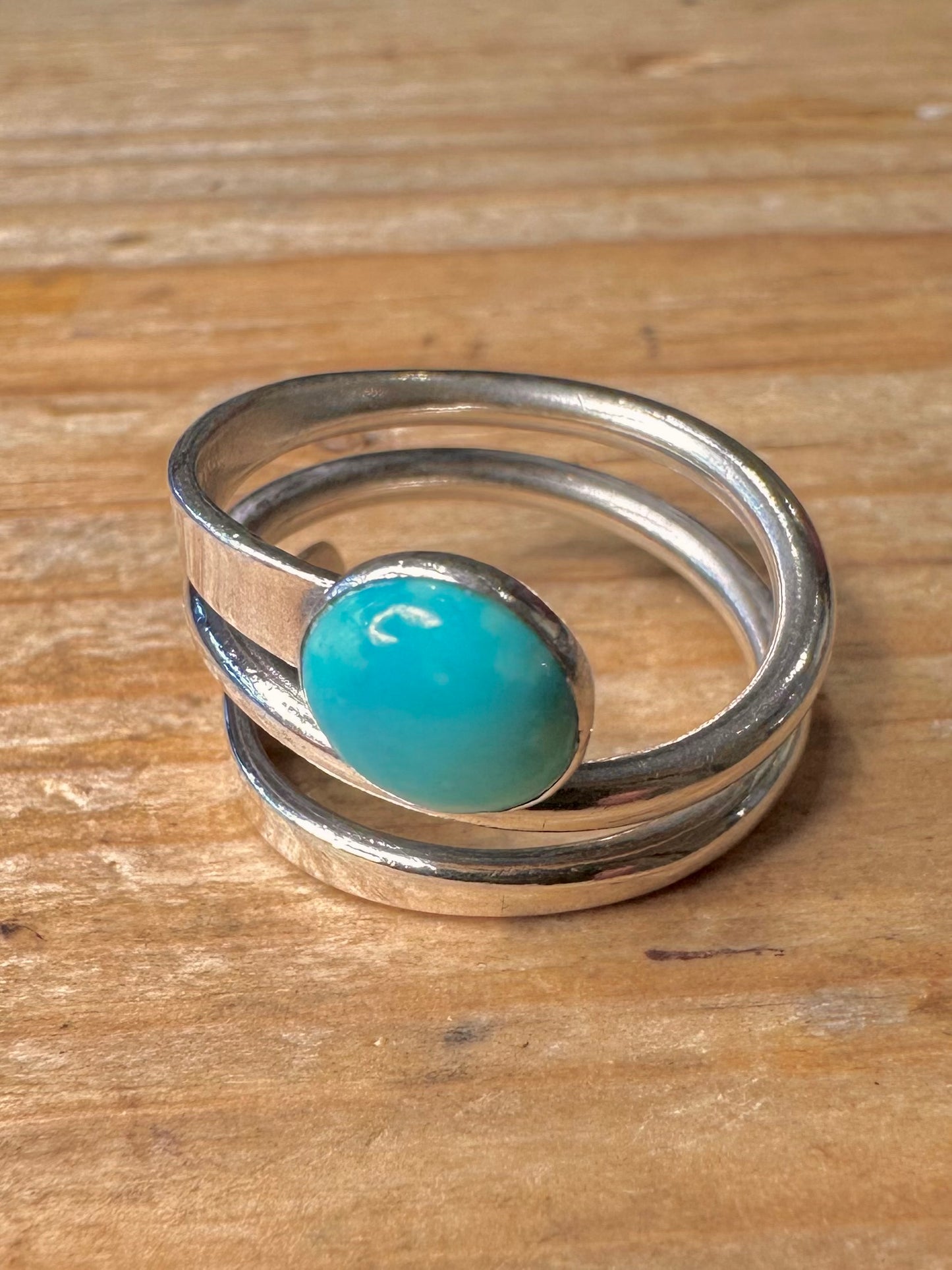 Modernist Turquoise Layer Mexico 925 Sterling Silver Size P1/2 Ring