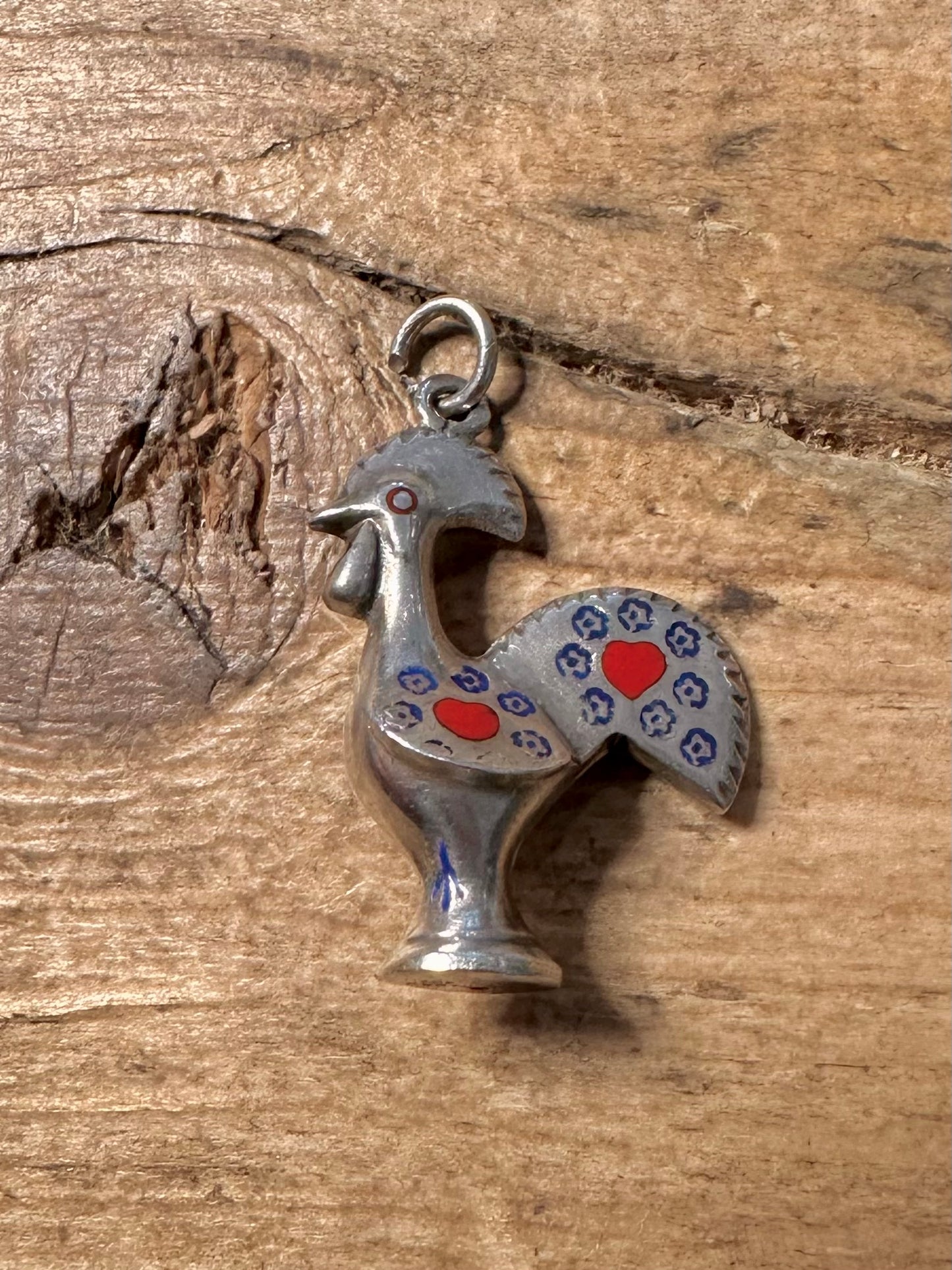 Vintage Portuguese Rooster Enamel 925 Silver Charm Pendant