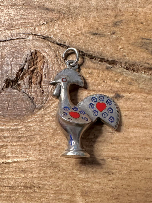 Vintage Portuguese Rooster Enamel 925 Silver Charm Pendant