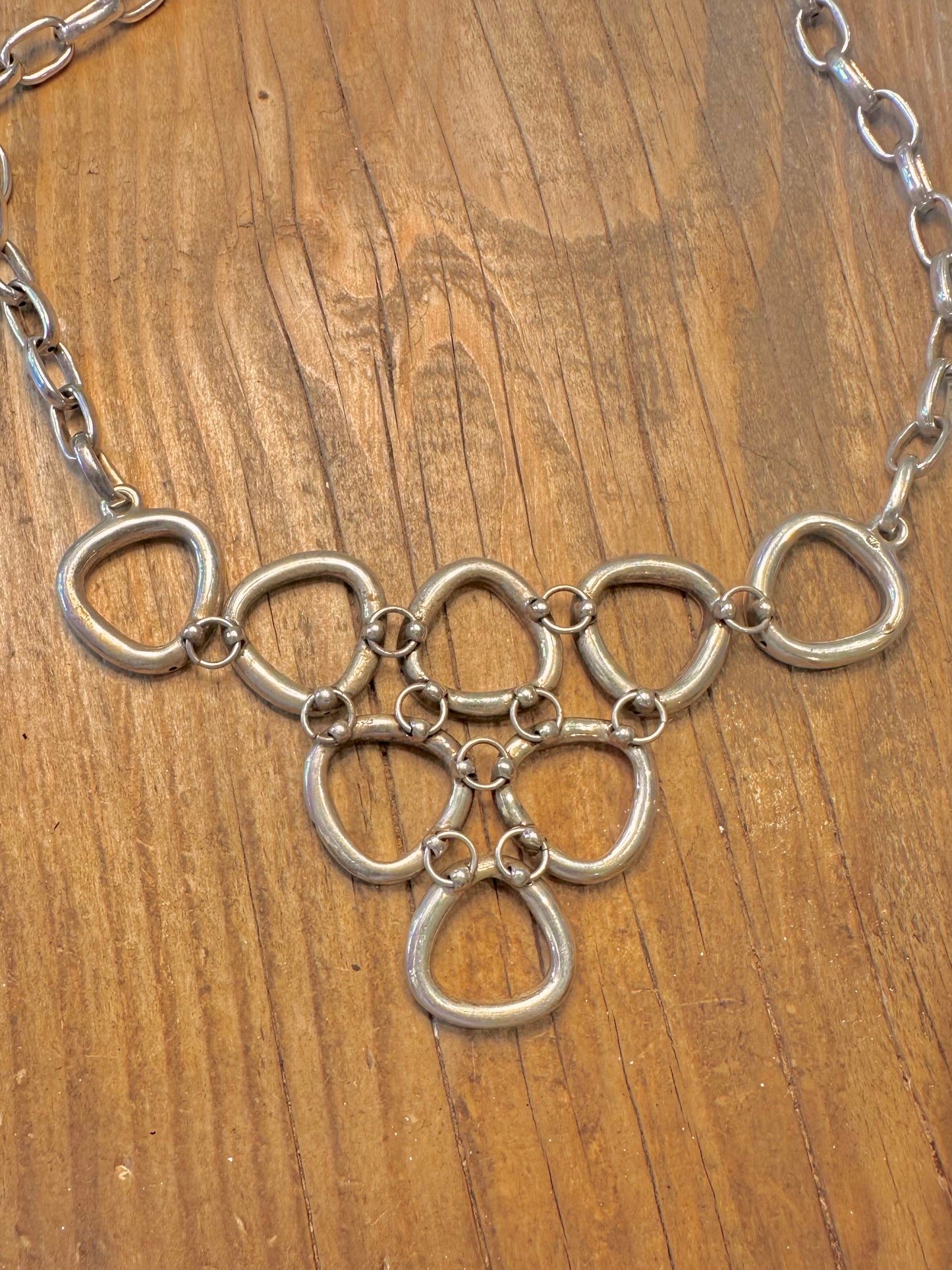 Abstract Circular Geometric Oval Link Large Clasp 925 Sterling Silver 18 inch Necklace