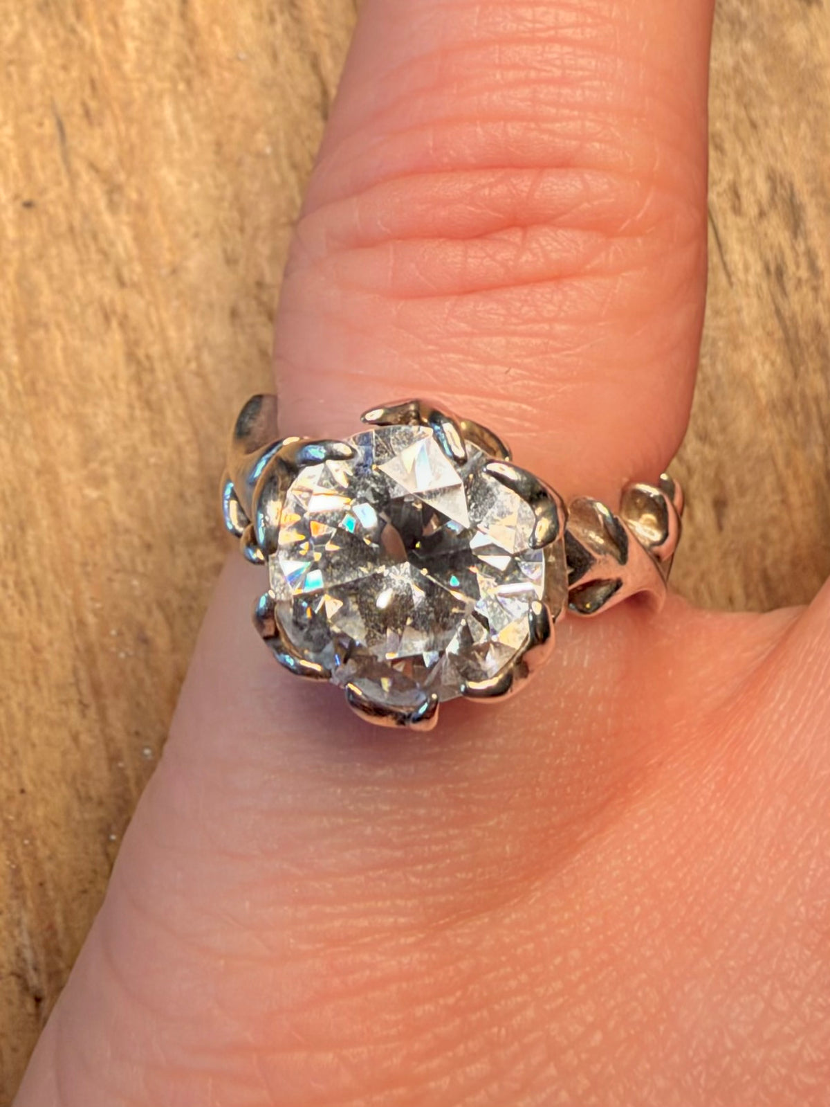 CZ Stone Thorn Flower Band 925 Sterling Silver Size J1/2 Ring