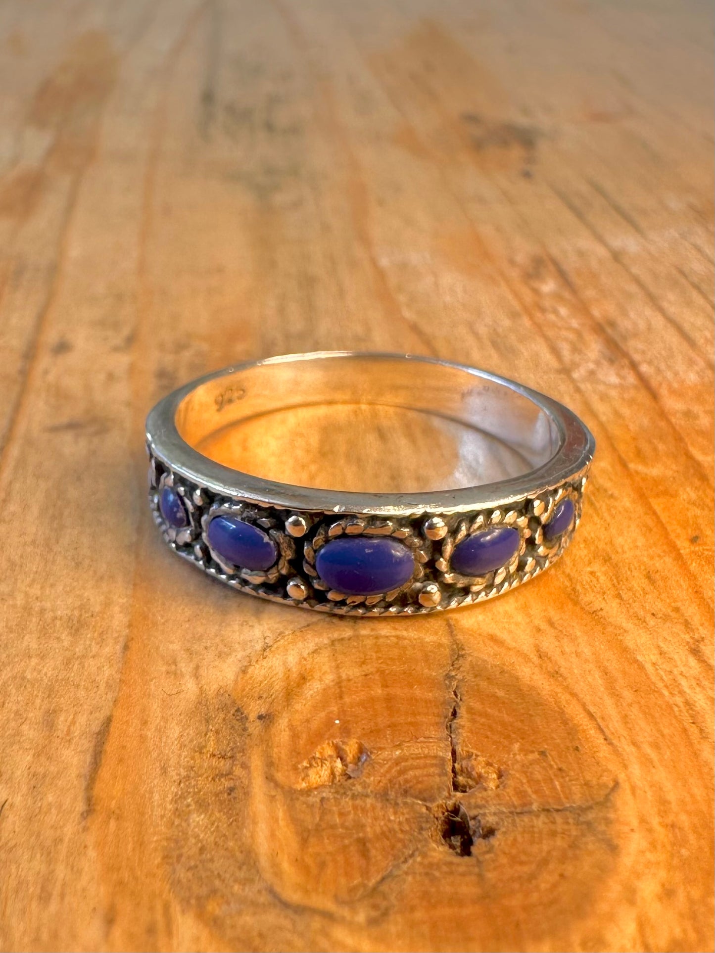Lapis Ornate Band 925 Sterling Silver Size Q Ring