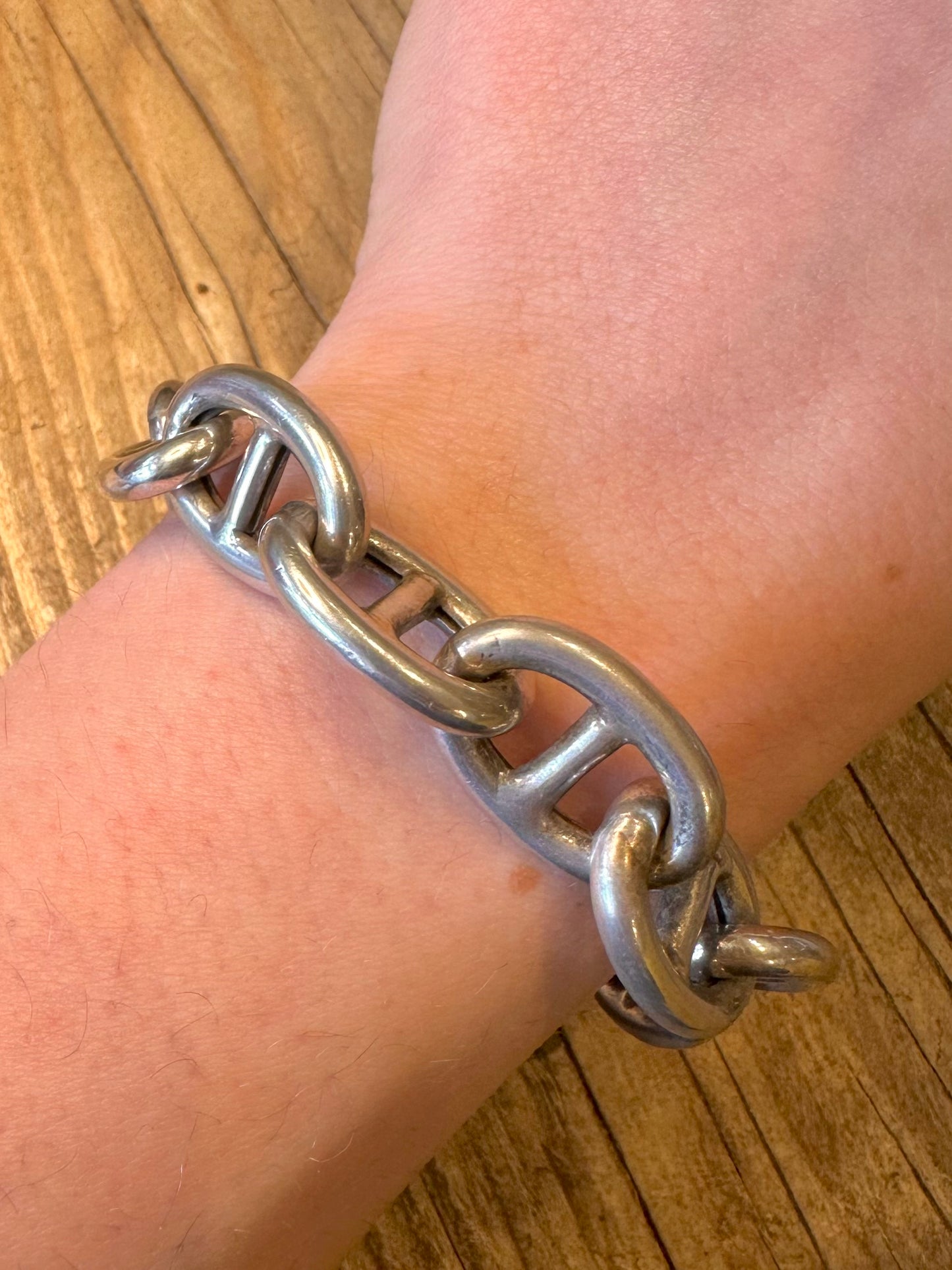 Klobiges Gliederarmband im Hermès-Stil, Knebelverschluss, 925er Sterlingsilber, 20,32 cm (8 Zoll)