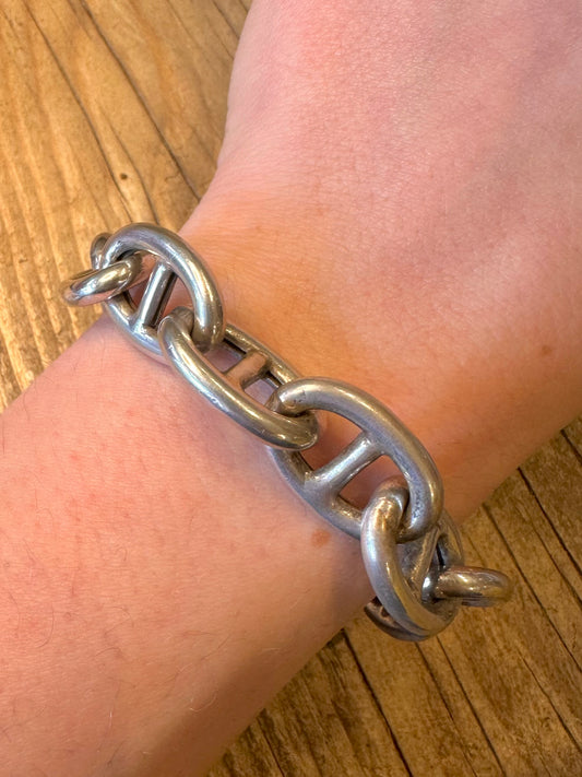Klobiges Gliederarmband im Hermès-Stil, Knebelverschluss, 925er Sterlingsilber, 20,32 cm (8 Zoll)