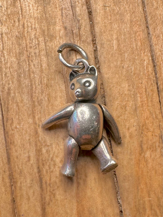 Vintage Teddy Articulated Moving 925 Sterling Silver Charm Pendant