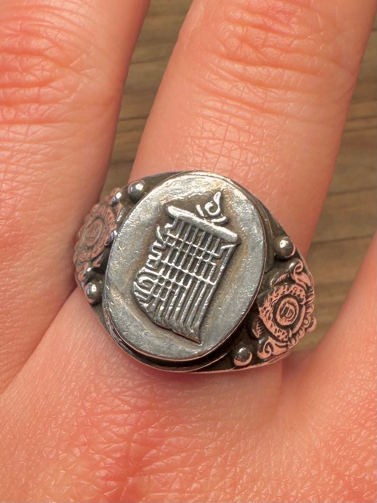 Vintage Ten Interlocking Syllables Kalachakra 925 Sterling Silver Y1/2 Ring