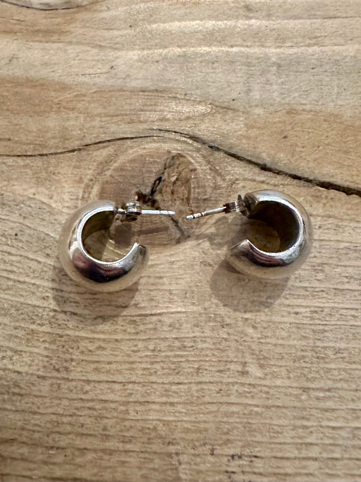 Modernist Abstract Chunky Wide Half Hoop 925 Silver Earrings