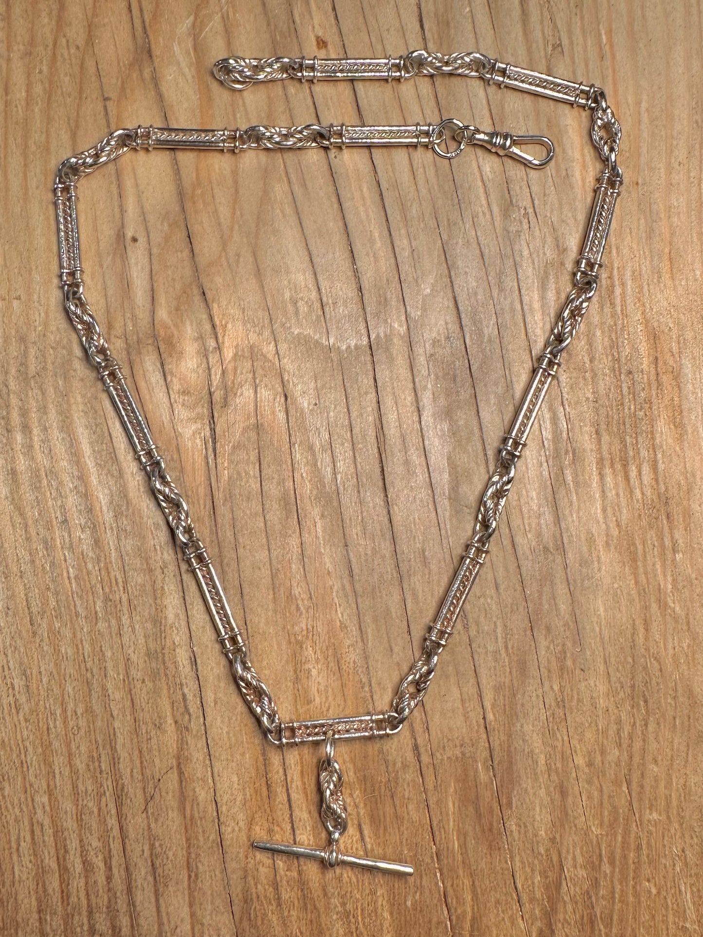 Vintage 1979 Unique Albert Watch Chain Style T Bar 925 Sterling Silver 20 inch Necklace