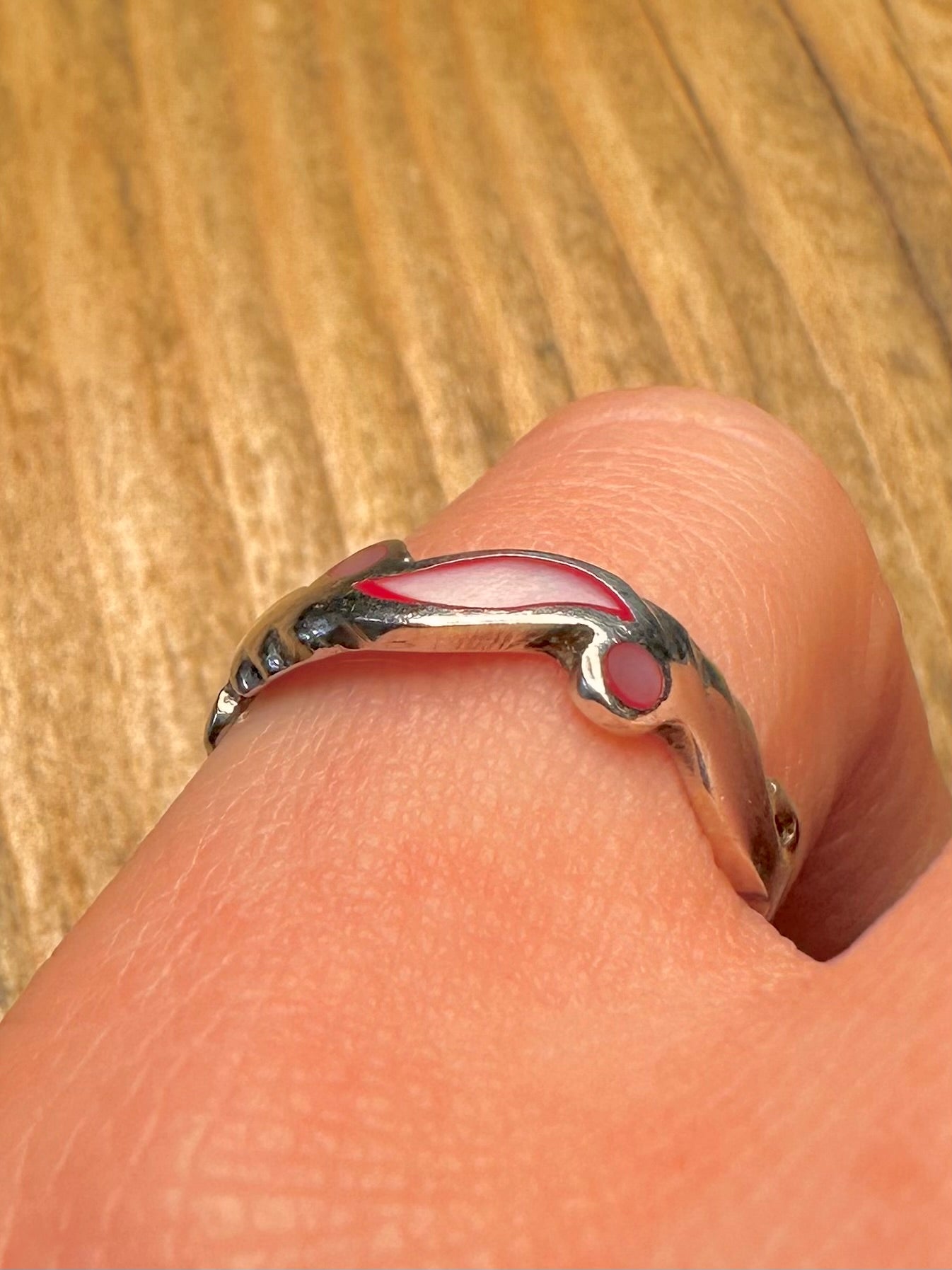 Modernist Pink Mother of Pearl 925 Sterling Silver Size N Ring