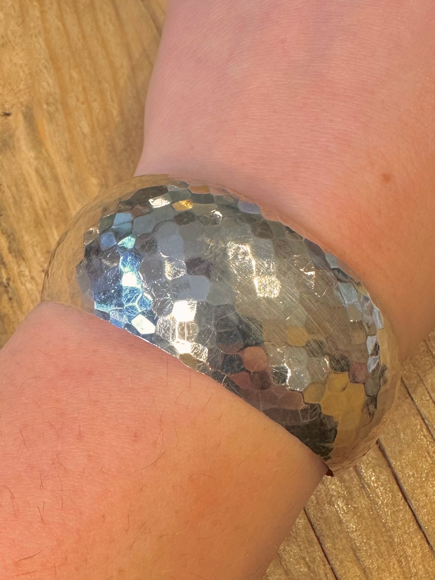 Modernist Hammered Wide Cuff 925 Sterling Silver Bangle