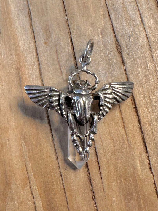 Vintage Scarab Quarts 925 Silver Pendant