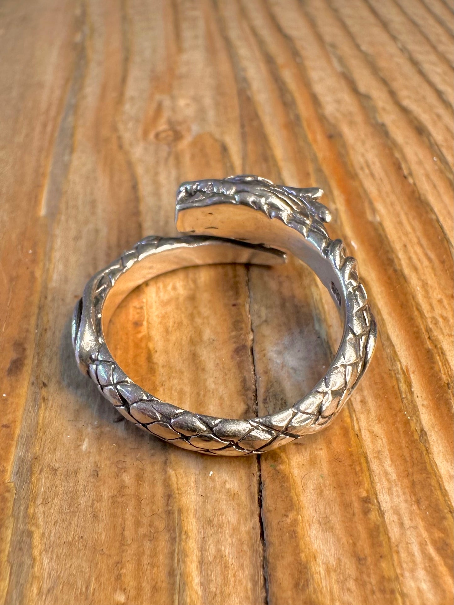 Dragon Wrap Around Textured 925 Sterling Silver Size R Ring