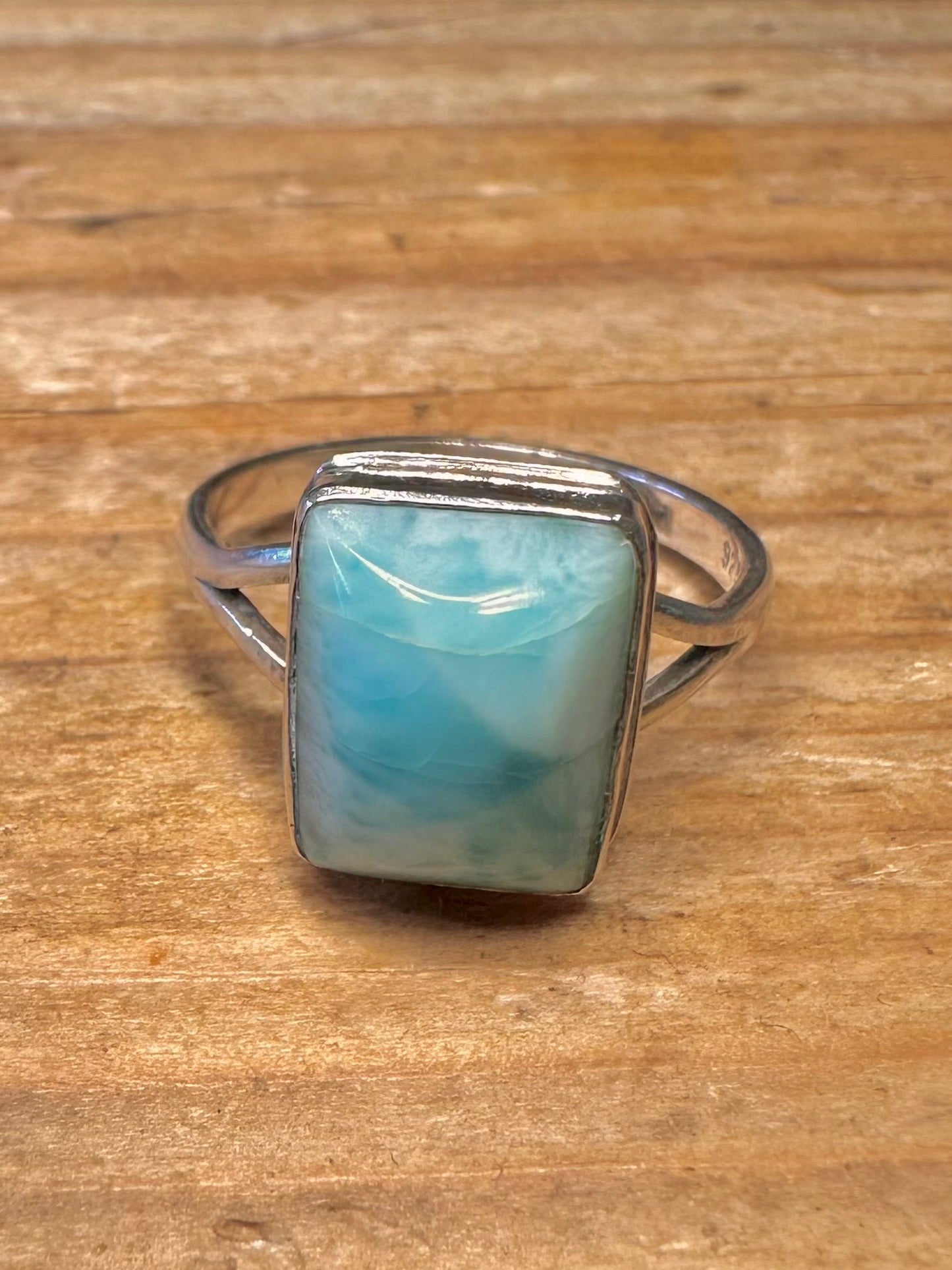 Vintage Larimar Rectangle 925 Sterling Silver Size M1/2 Ring