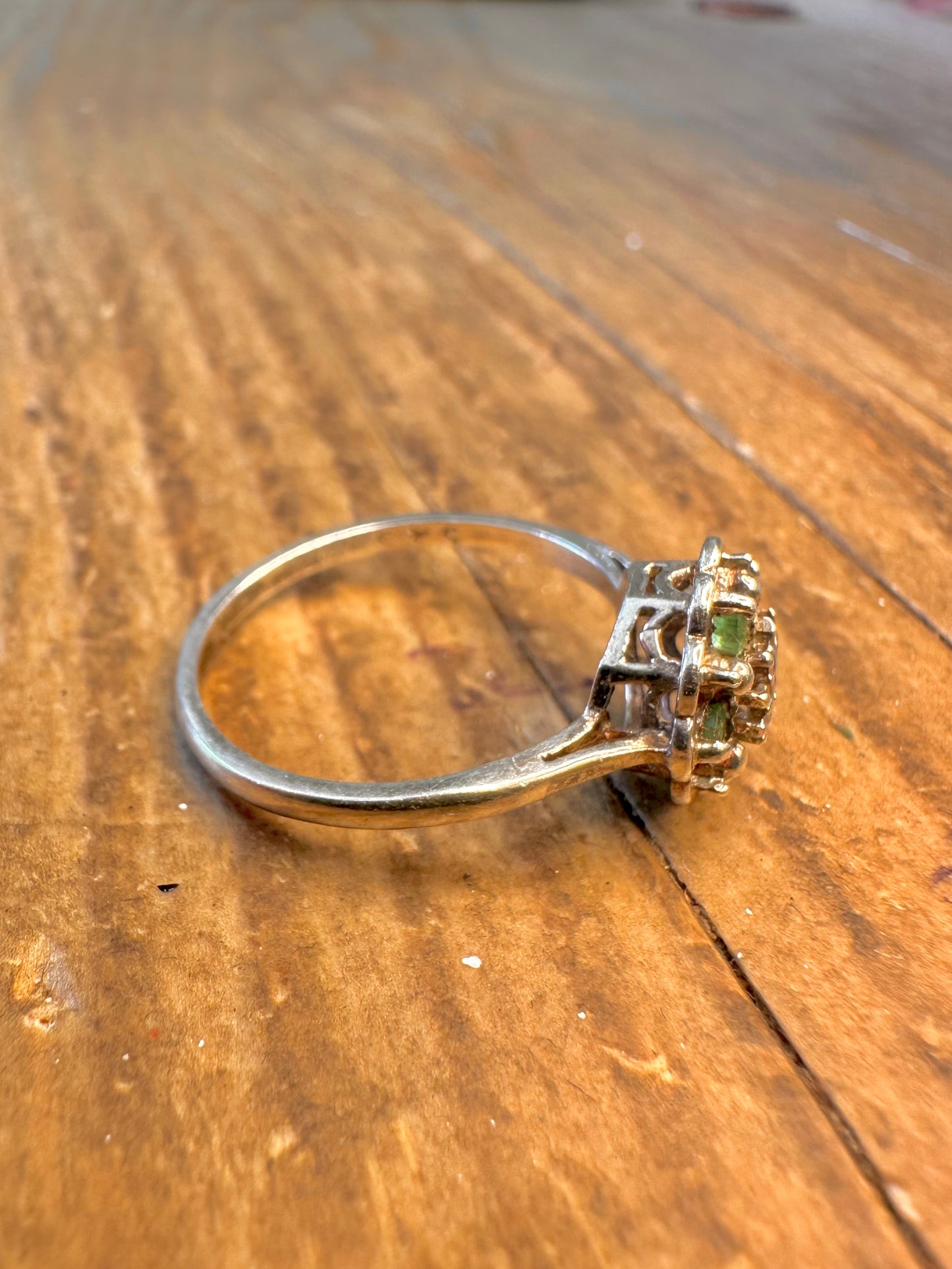Diamond and Emerald 1979 Cluster 925 Sterling Silver Size N Ring