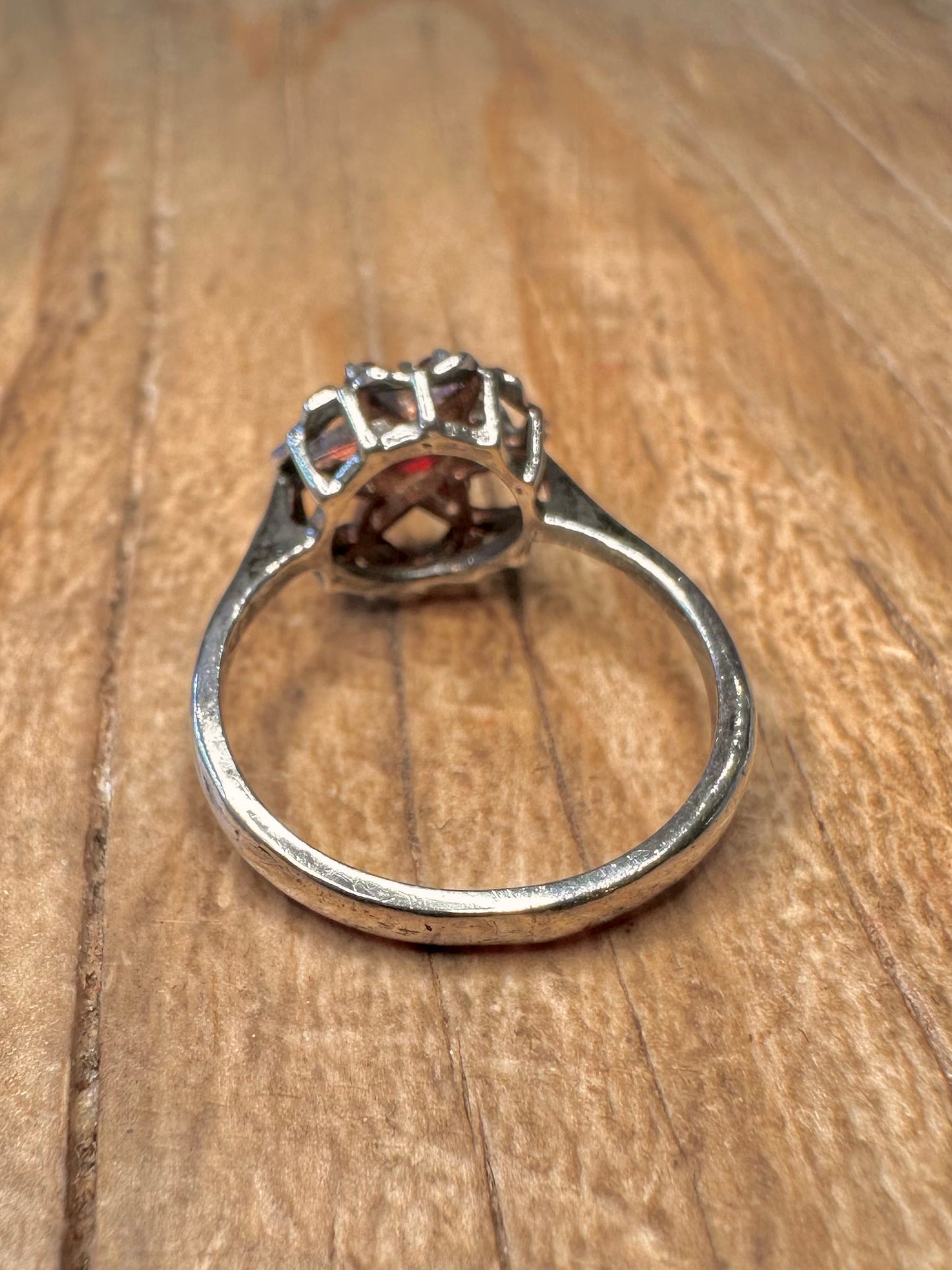 Vintage Garnet Cluster 925 Sterling Silver Size K1/2 Ring