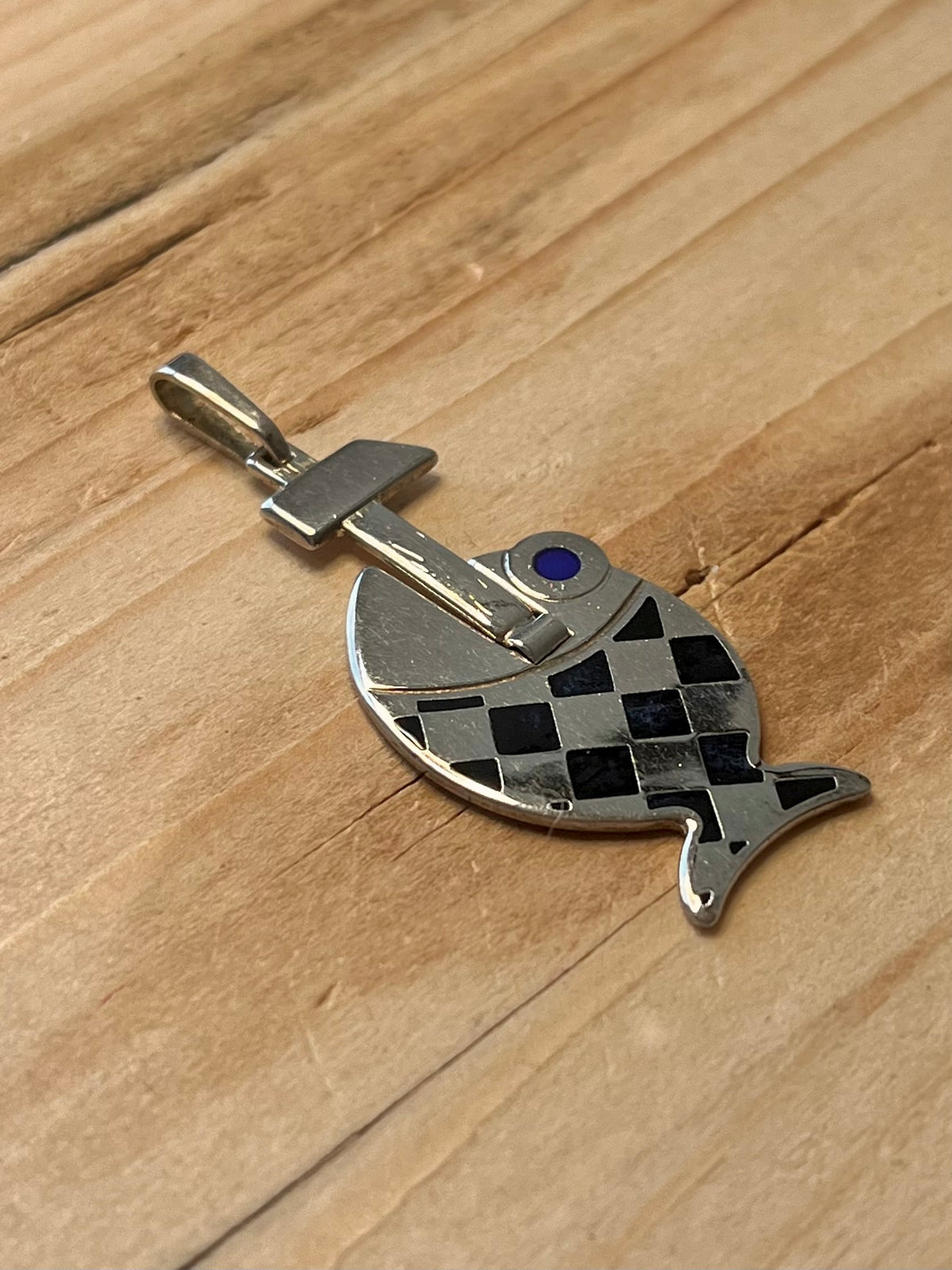 Checkered Fish 925 Italy UNOaERRE Italy 925 Sterling Silver Pendant