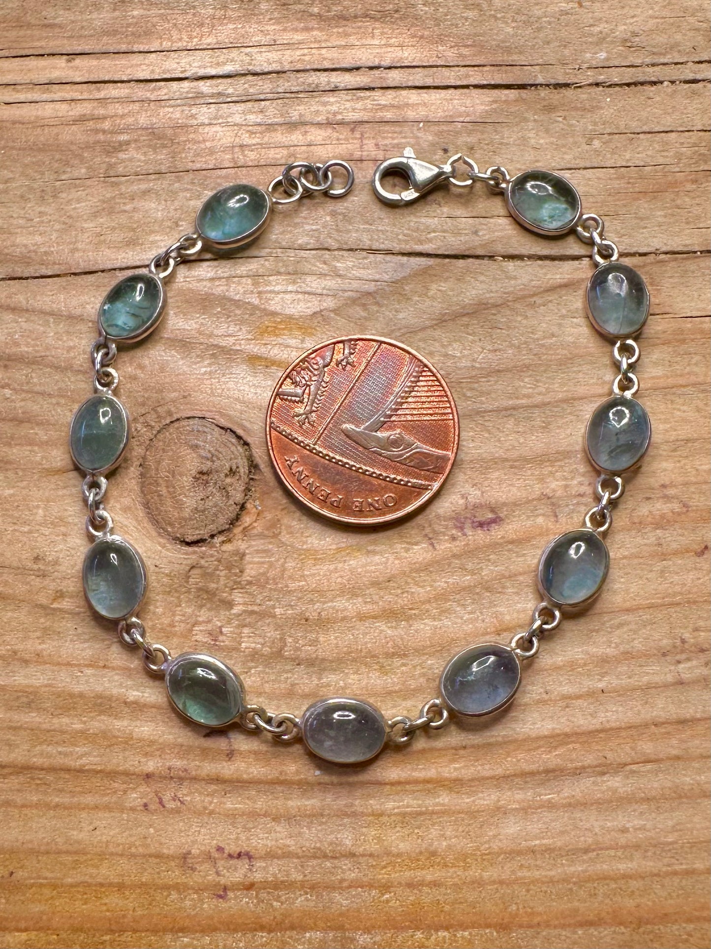 Vintage Blue Quarts 925 Sterling Silver 7.3 inch Bracelet