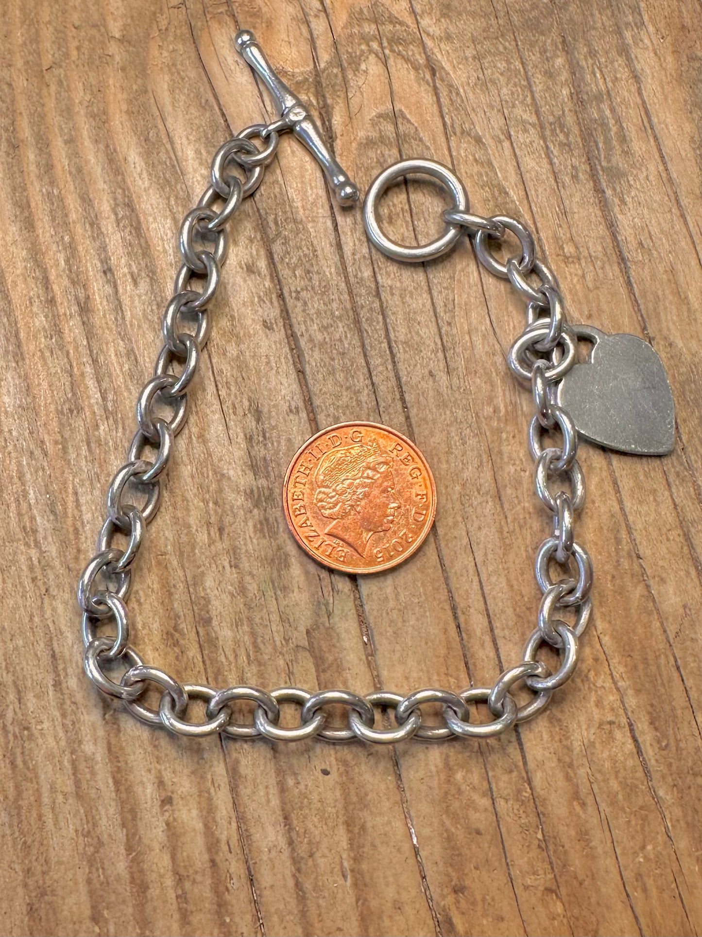 Belcher T Bar and Heart 925 Sterling Silver 8.75 inch Bracelet