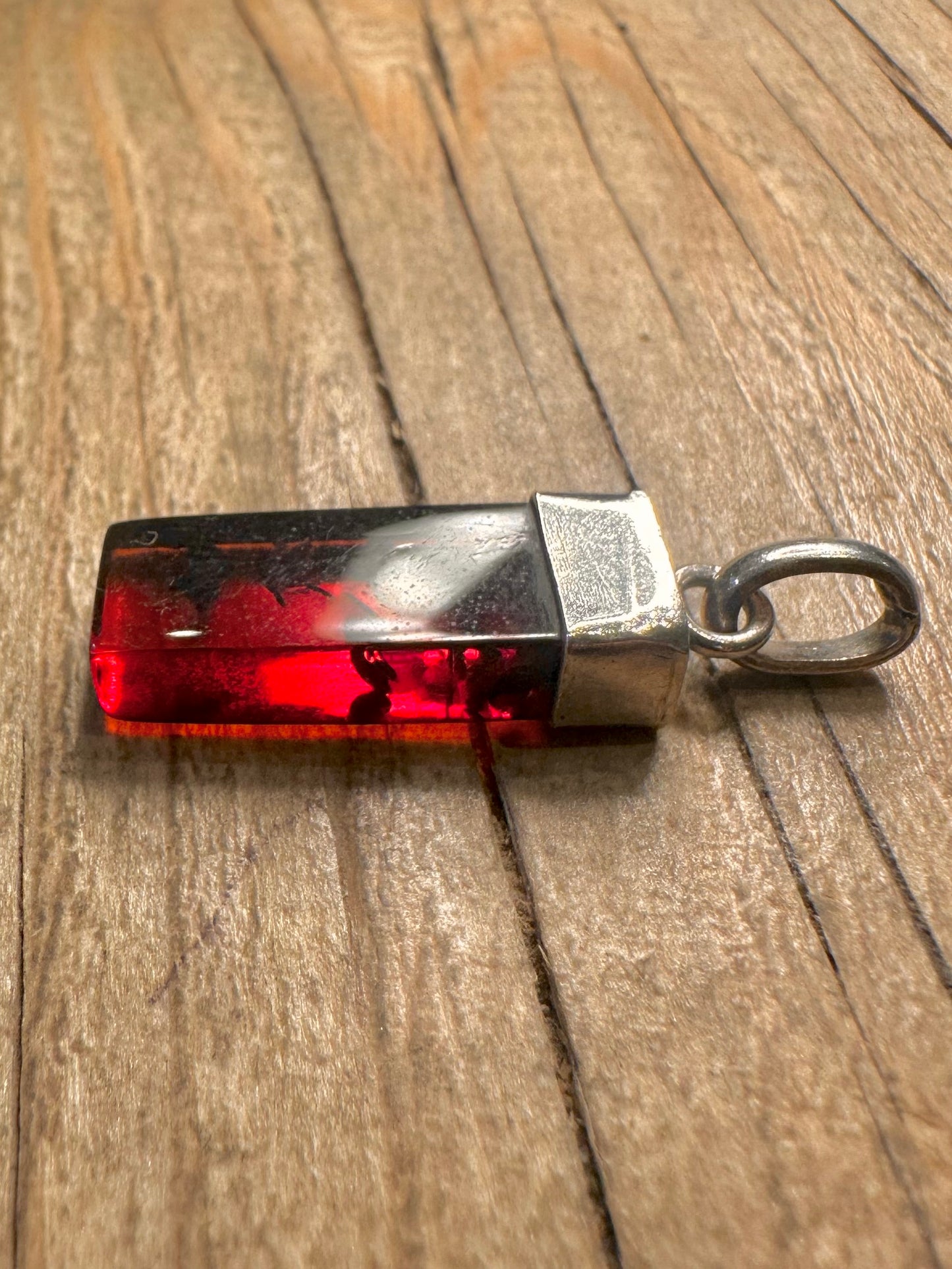 Abstract Amber Bar 925 Sterling Silver Pendant