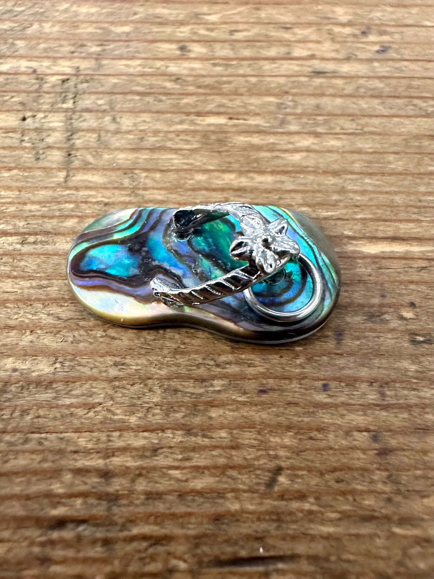 Modern Abalone Flip Flop Silver Pendant