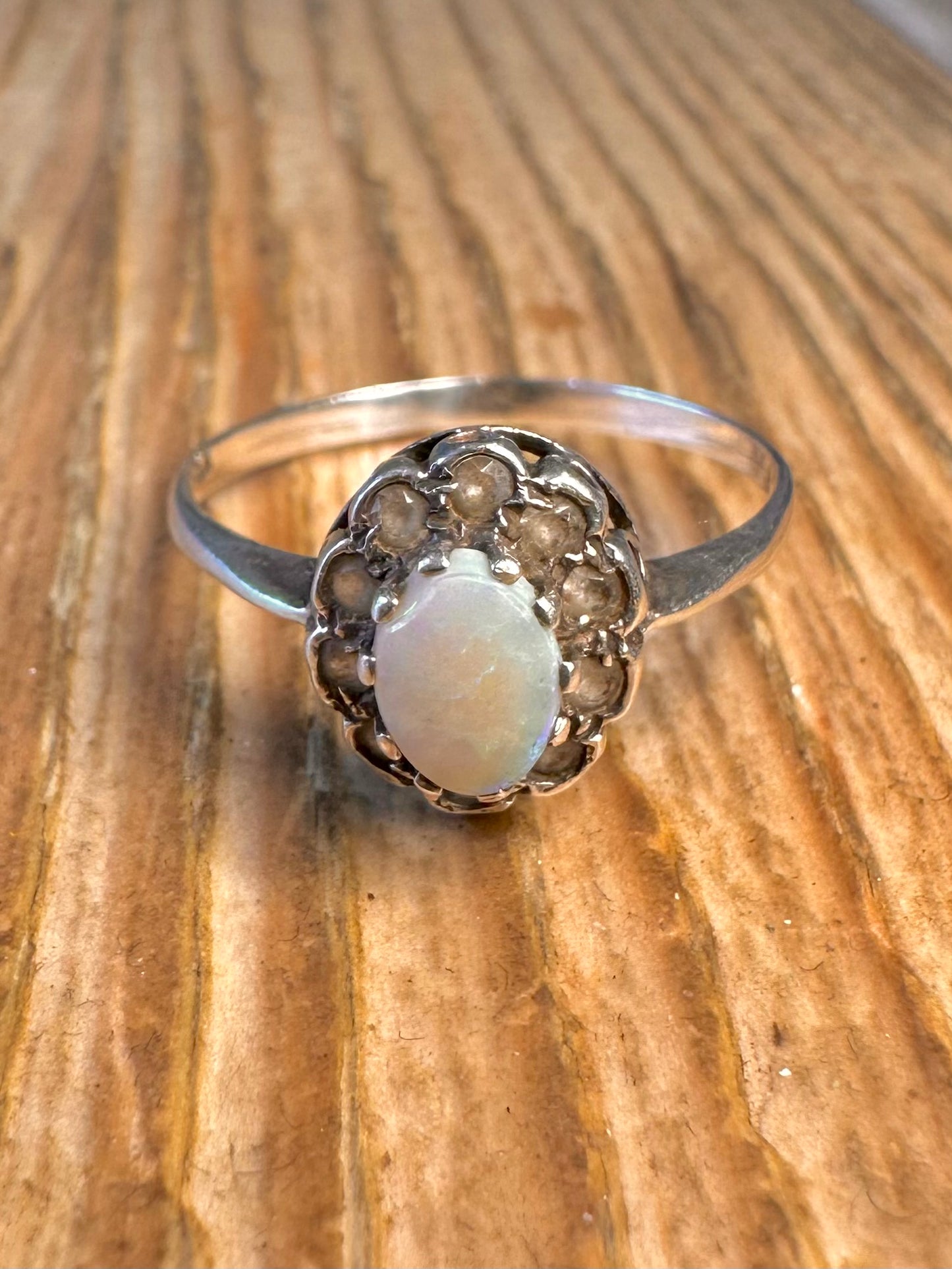 Opal and CZ 925 Sterling Silver Size W Ring