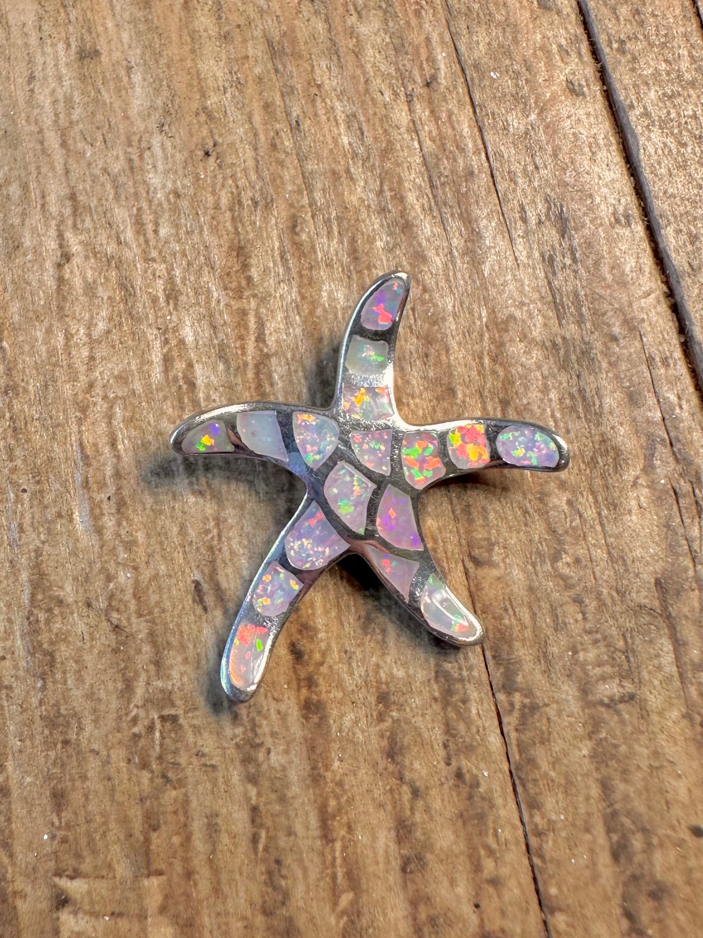 Opal Inlay Starfish 925 Sterling Silver Pendant