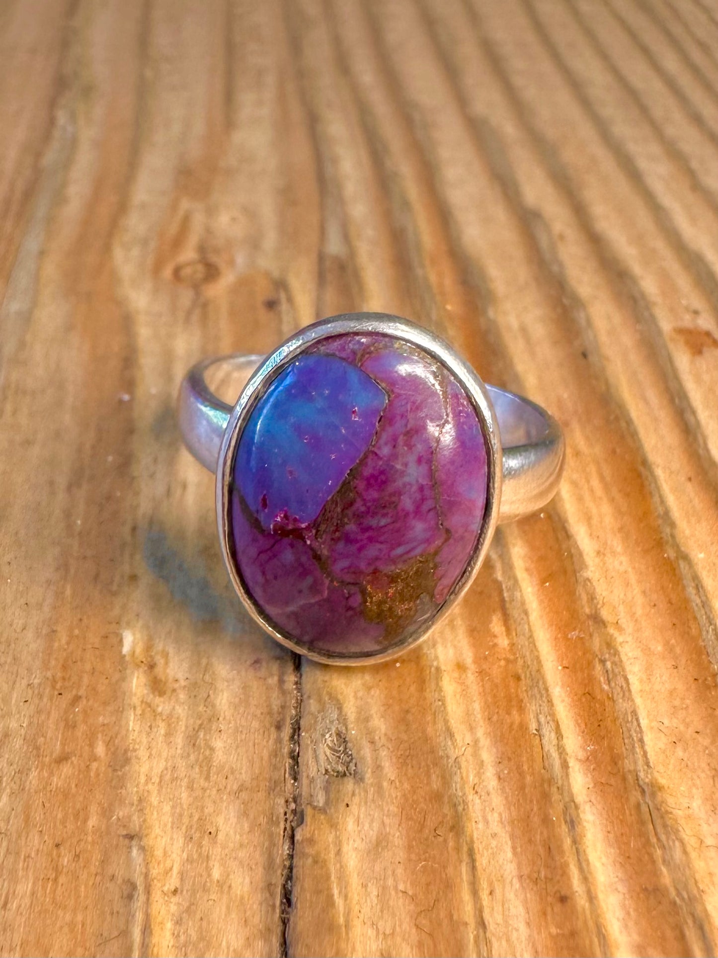 Purple Copper Turquoise Oval 925 Sterling Silver Size N Ring