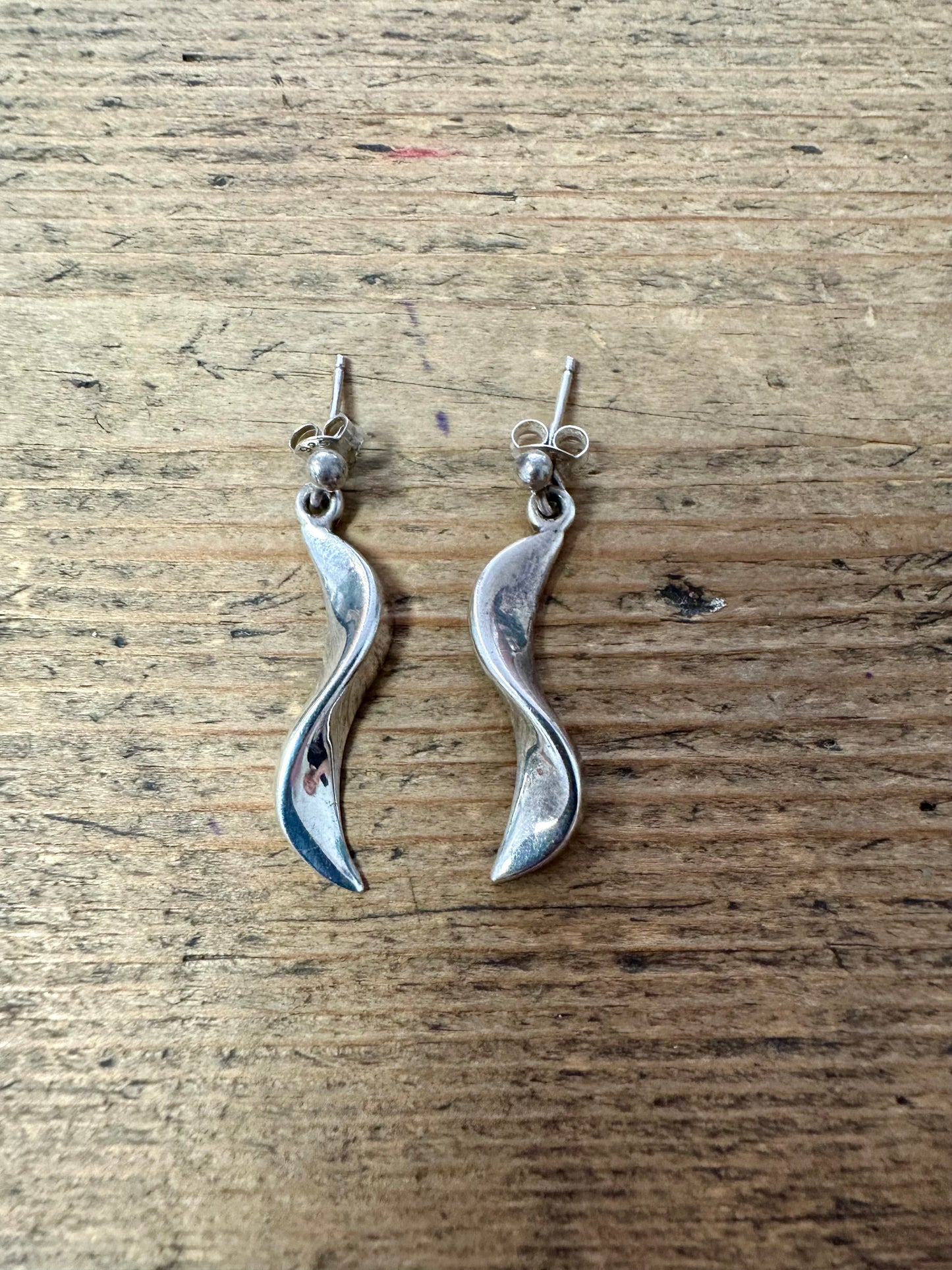 Modernist Wavy 925 Silver Earrings