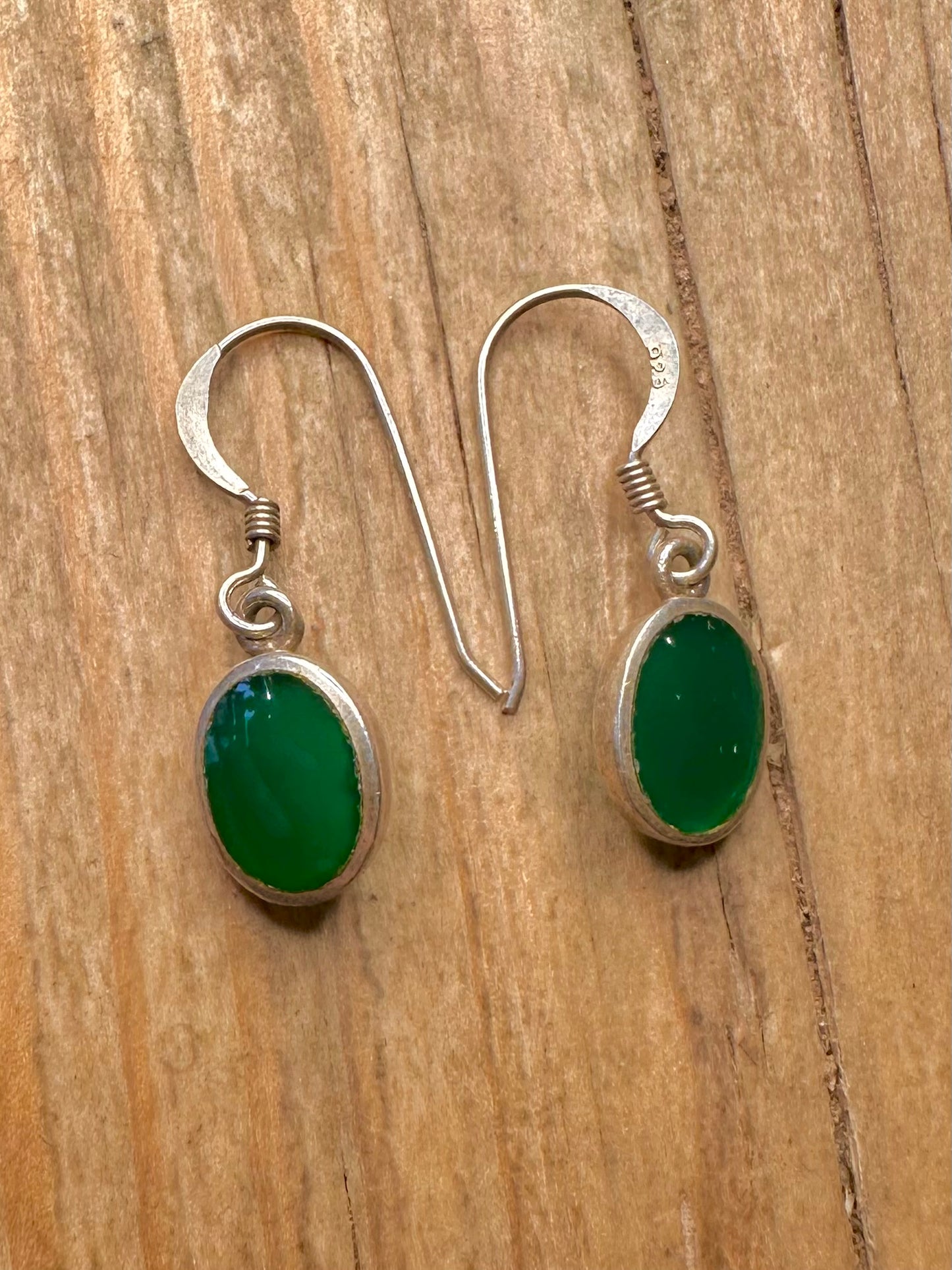 Vintage Chrysoprase Green 925 Sterling Silver Earrings