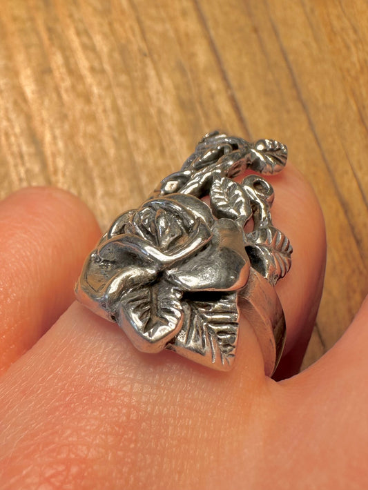 Vintage Large Rose 925 Sterling Silver Size O Ring