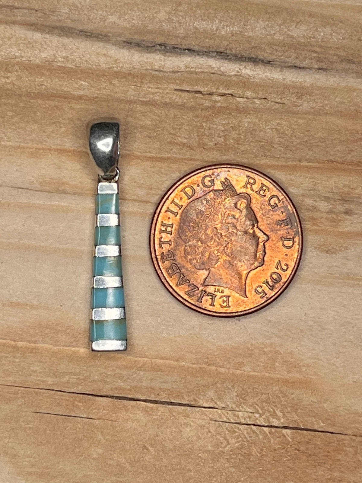 Small Striped Turquoise 950 Sterling Silver Pendant