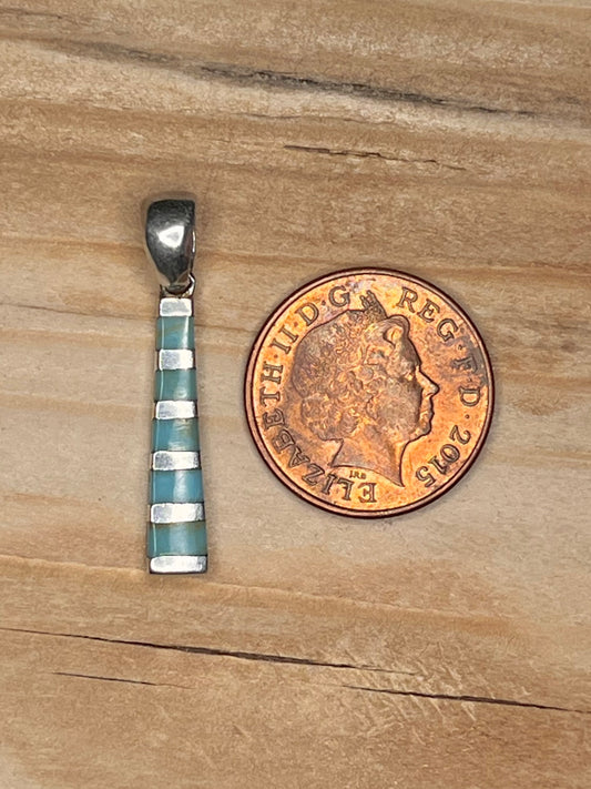 Small Striped Turquoise 950 Sterling Silver Pendant