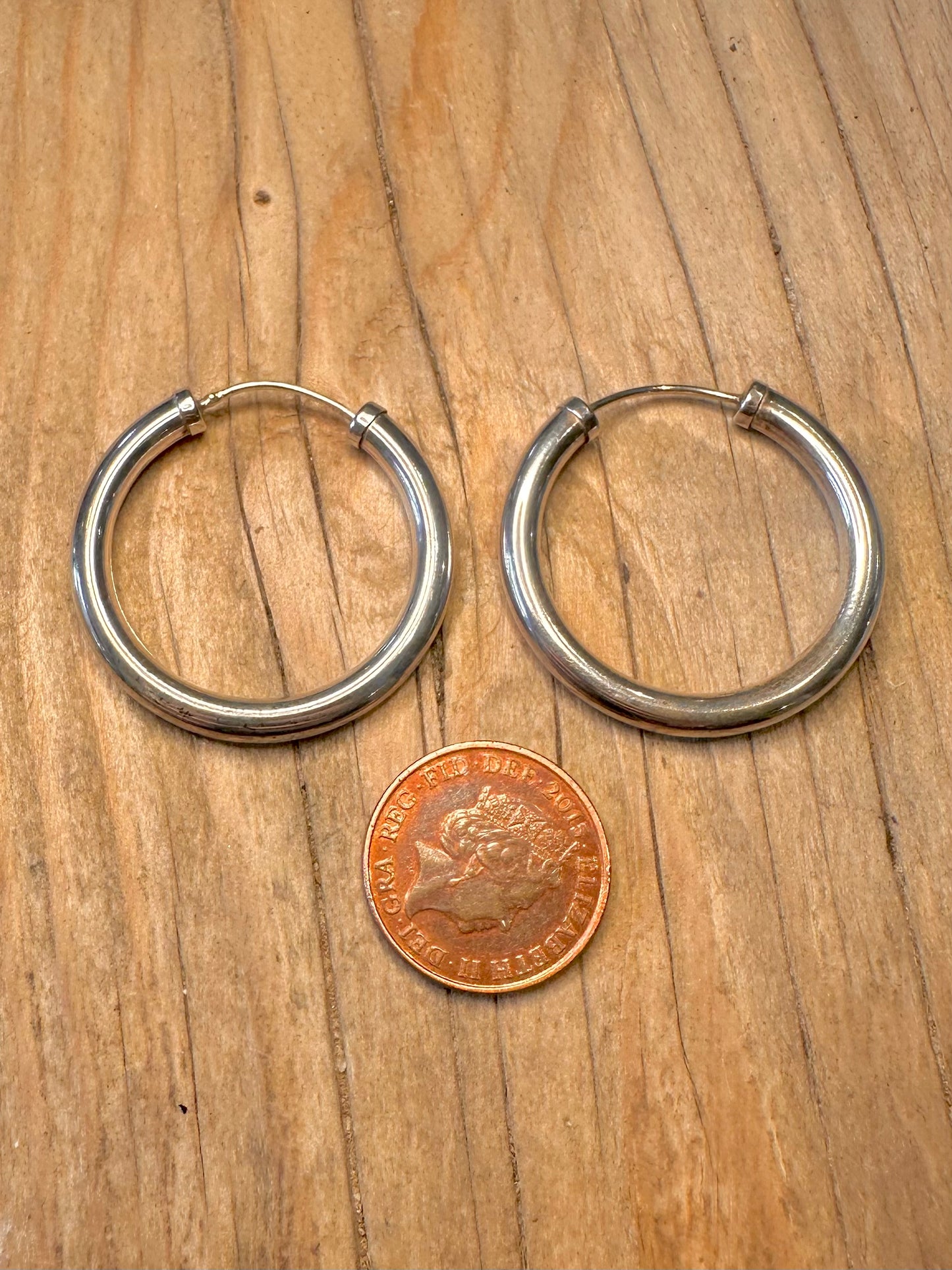 Vintage Dicke Abgerundete Creolen 925 Sterling Silber Ohrringe