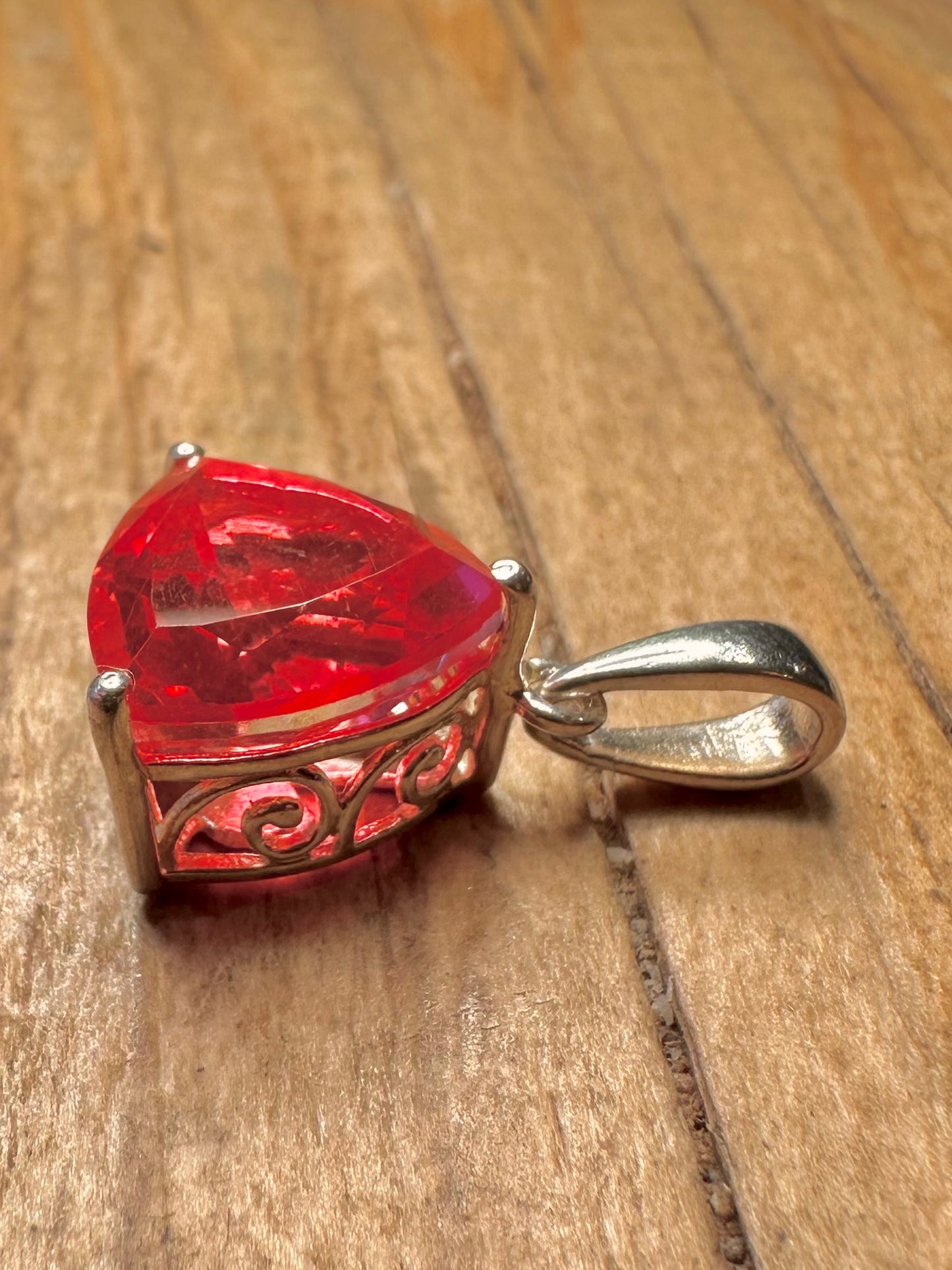 Modern Red Triangle Stone 925 Sterling Silver Pendant