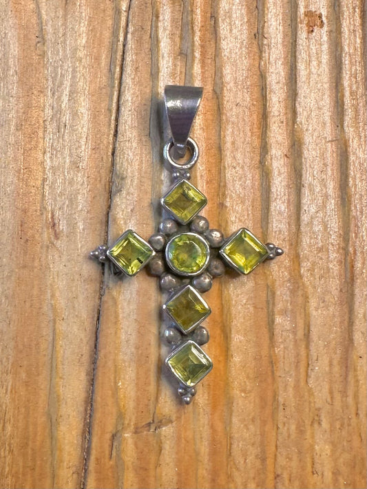 Peridot Cross 925 Sterling Silver Pendant
