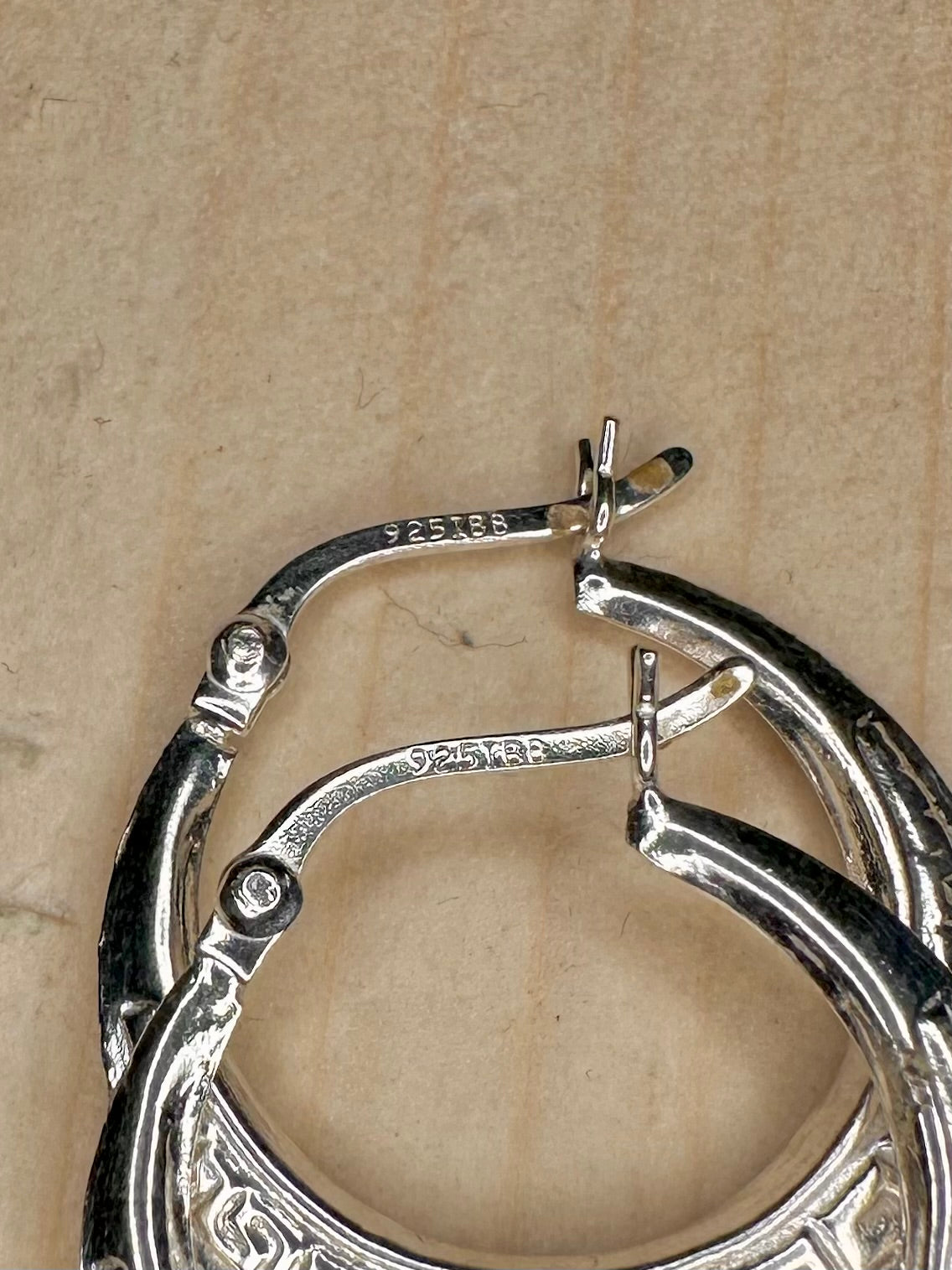 Engraved Greek Hoop 925 Sterling Silver Earrings