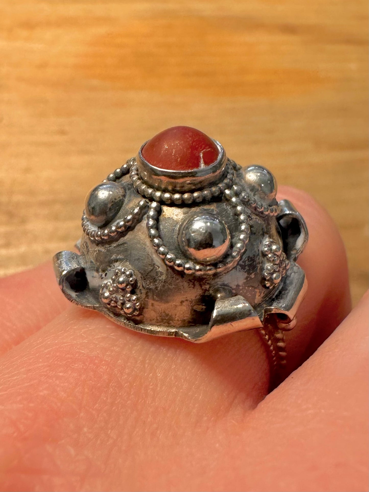Vintage Tribal Coral 925 Silver Size Q Ring