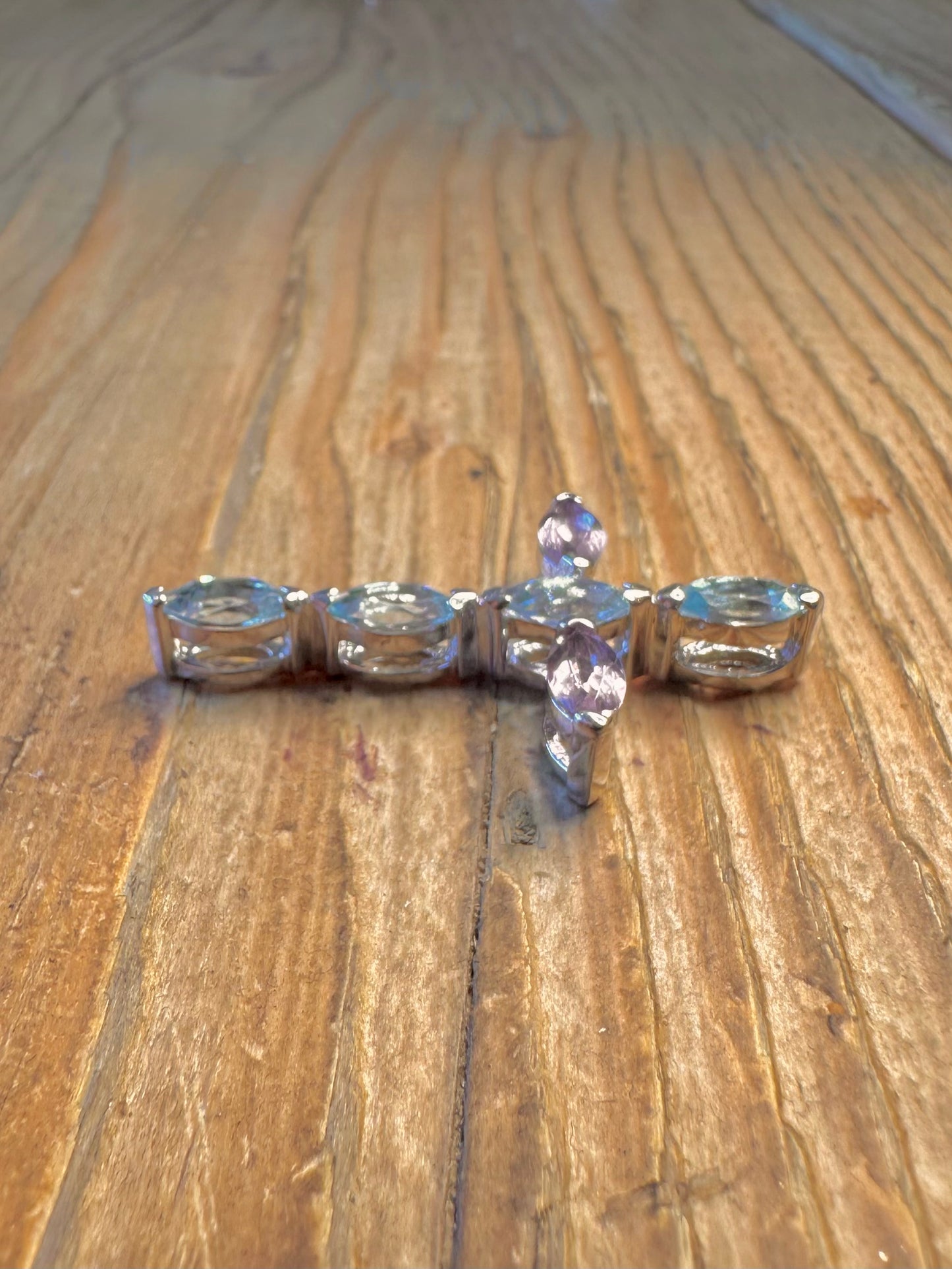 Blue Topaz and Amethyst Cross 925 Sterling Silver Pendant