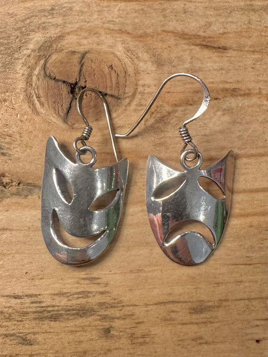 Vintage Theatre Faces 925 Silver Earrings