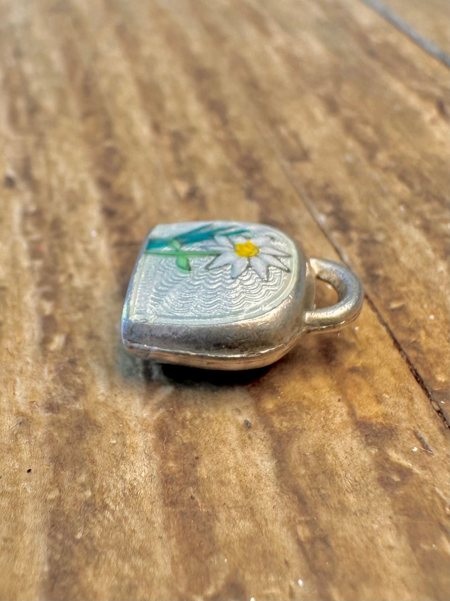 Enamel Edelweiss Flower Bell 925 Sterling Silver Charm Pendant