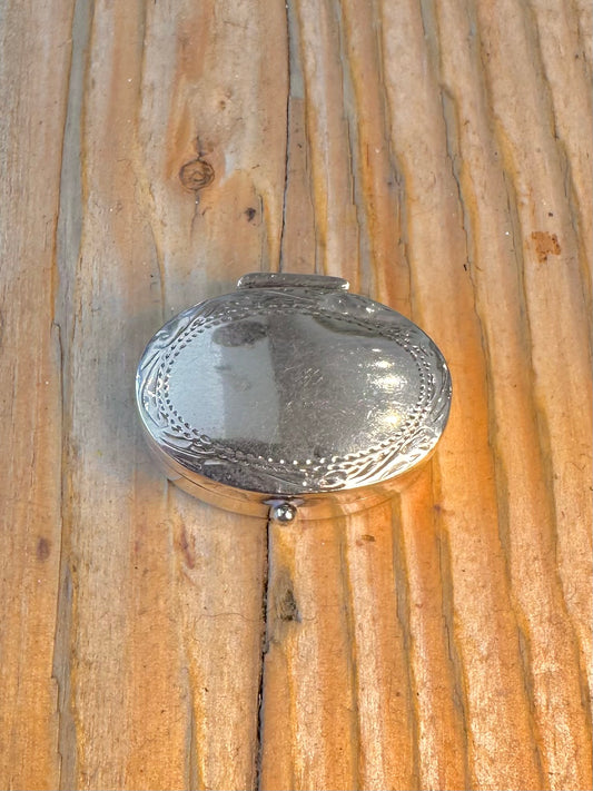 Engraved Oval Pill Box 925 Sterling Silver Collectable