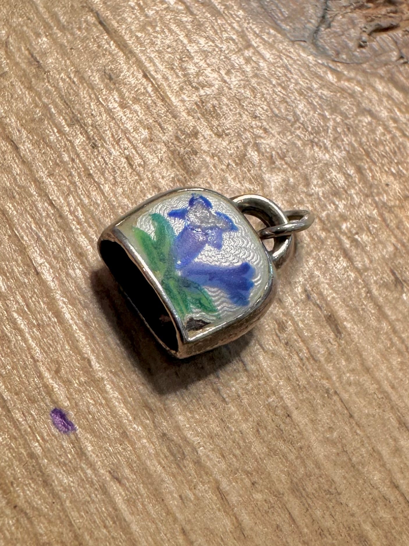 Vintage Flower Gentian Enamel 925 Silver Charm Pendant
