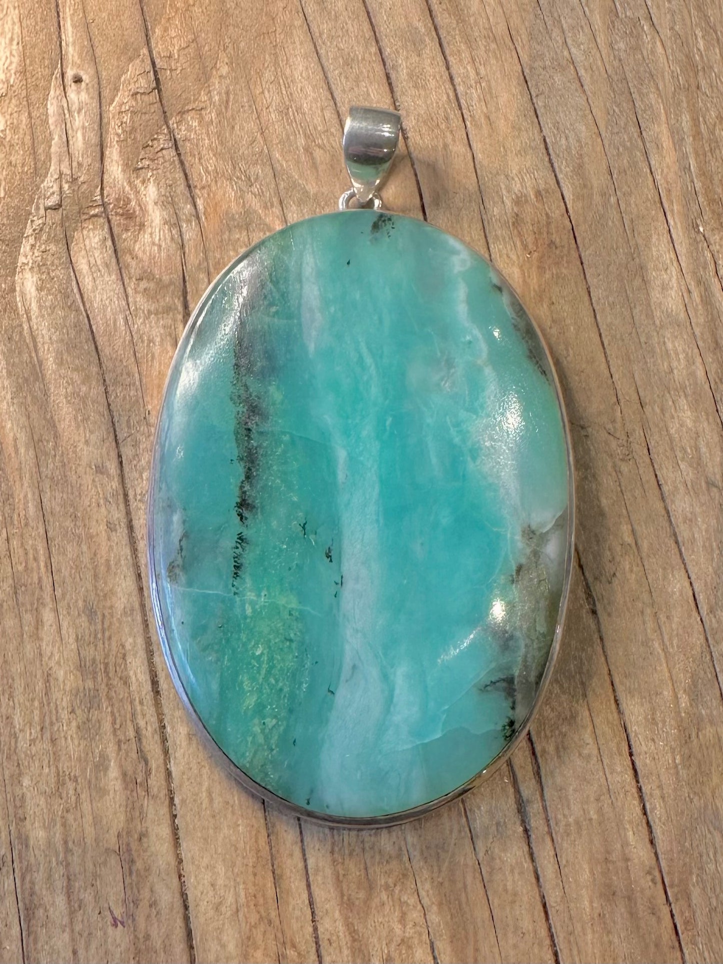 Vintage Large Blue Chrysoprase 925 Sterling Silver Pendant
