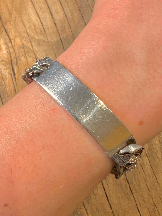 Vintage 1978 Chunky Textured Bark Effect Curb Chain 925 Sterling Silver 7.5 inch Bracelet