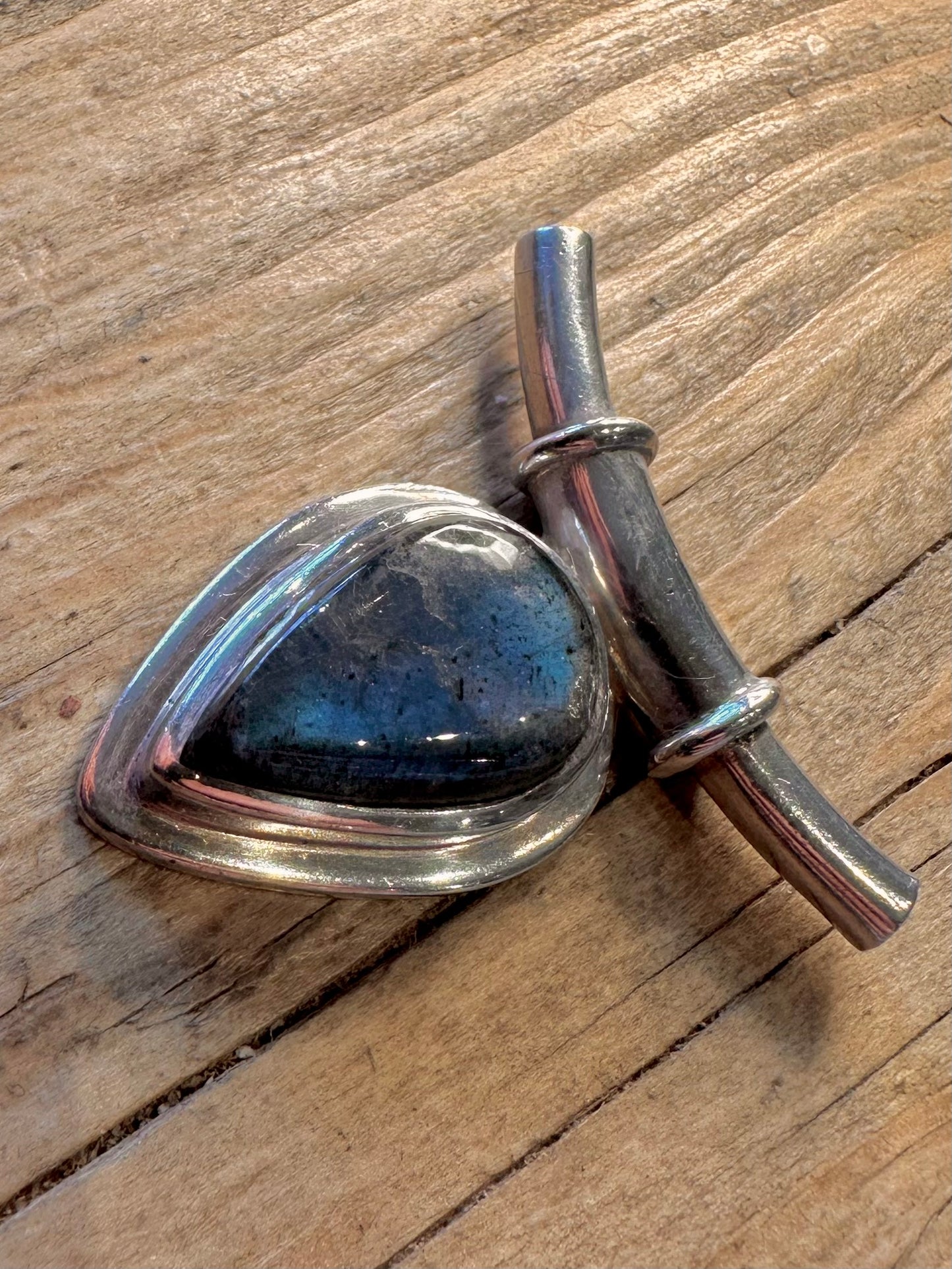 Vintage Labradorit Boho Abgerundeter Stab 925 Sterling Silber Anhänger