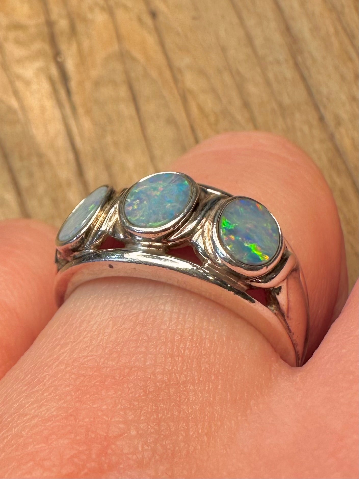 Vintage Trio Opal 925 Sterling Silver Size Q1/2 Ring