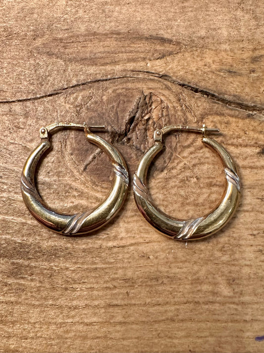 Vintage 9ct Gold Boned 925 Silver Hoop Earrings