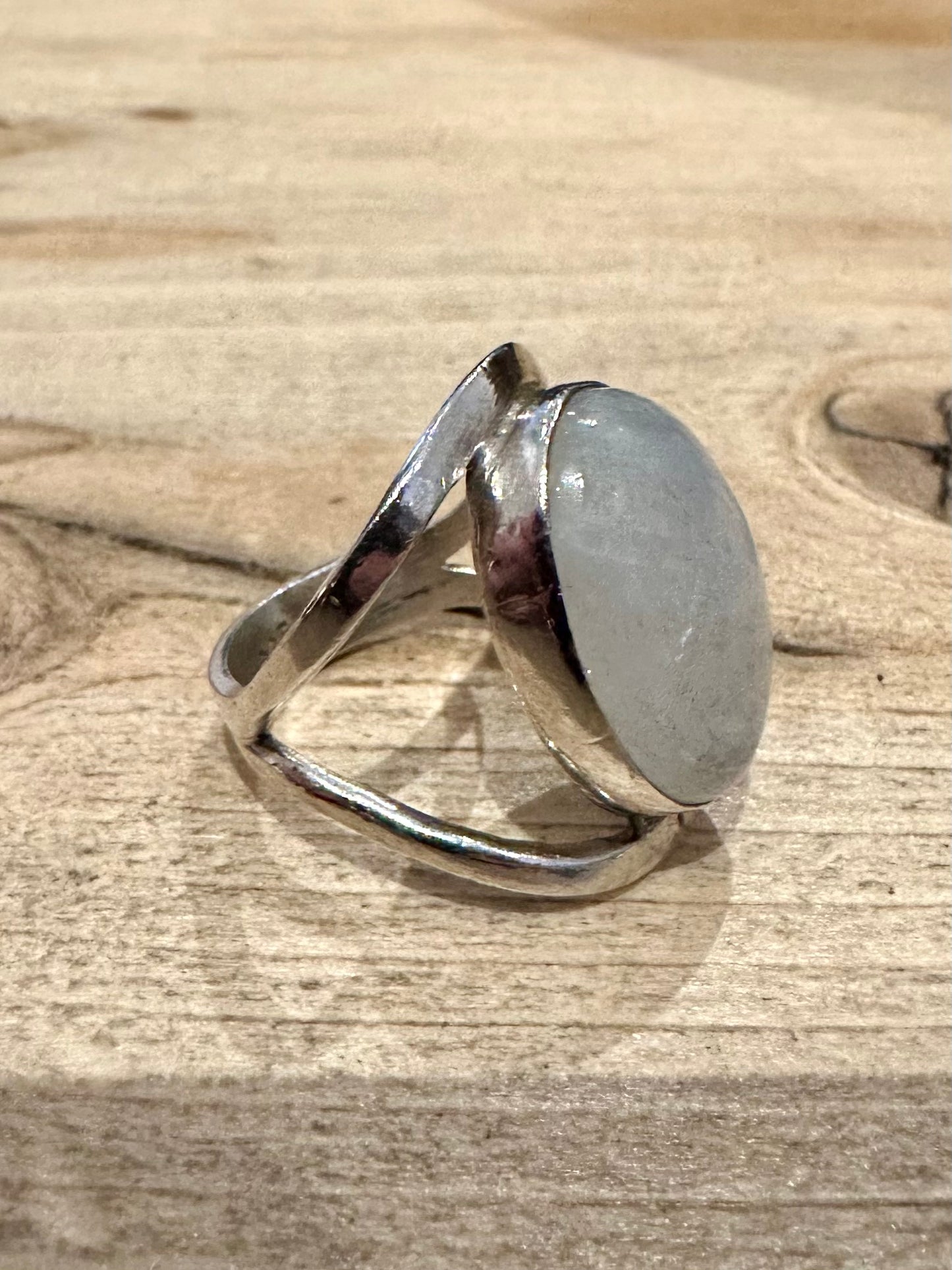 Abstract Moonstone Cabochon 925 Silver Size L Ring