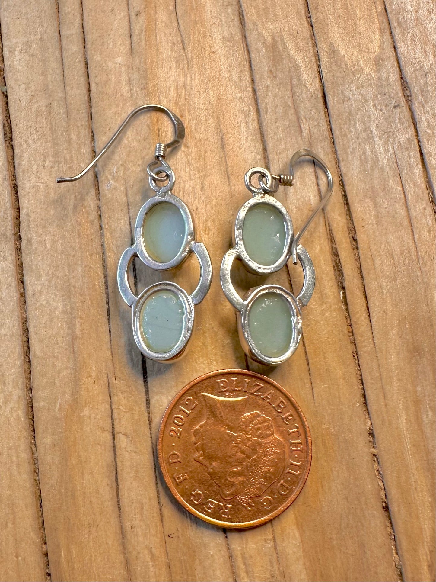 Vintage Light Blue Cream Agate 925 Silver Earrings